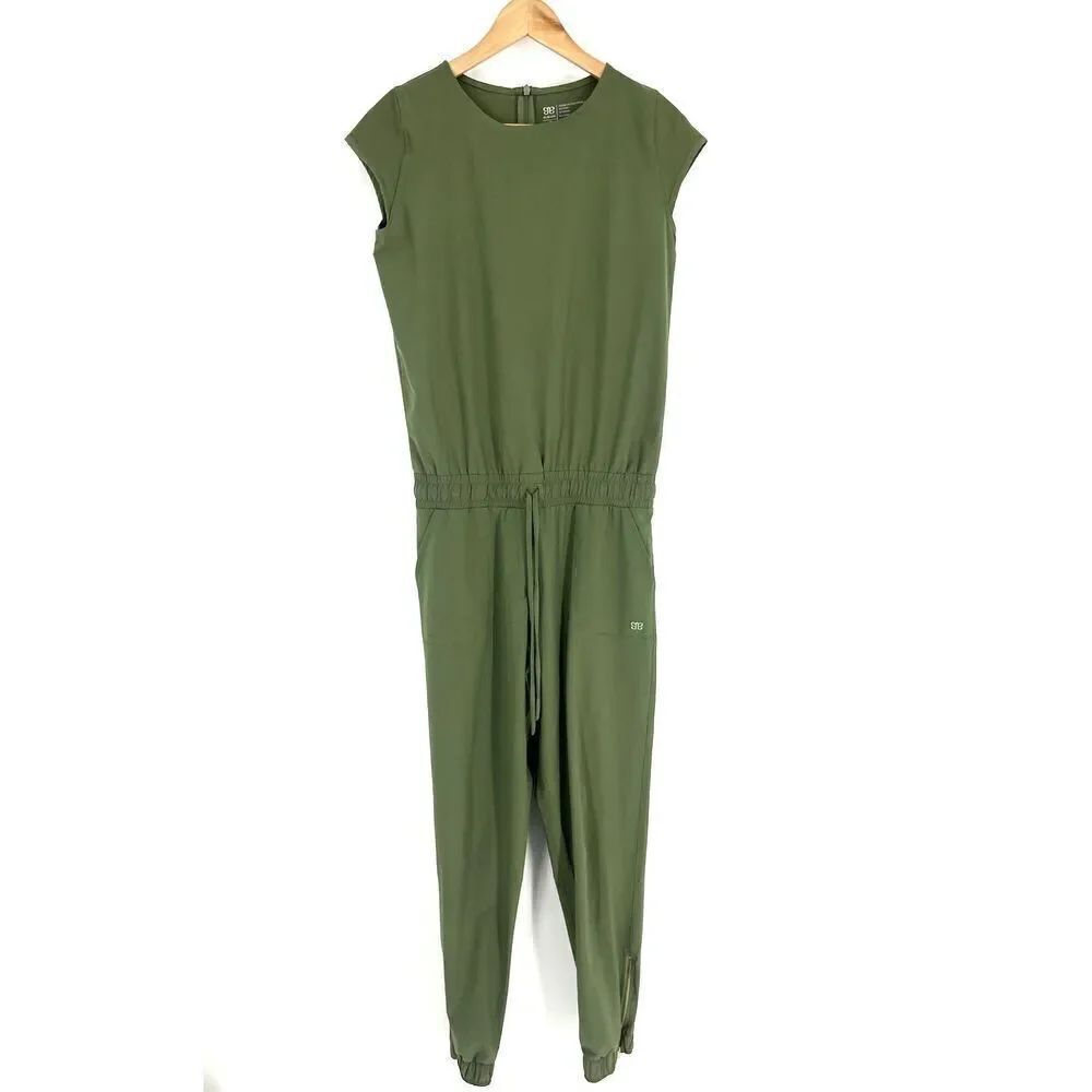 Albion Jumpsuit Size XS Womens Green Cap Sleeve Stretch Pockets Zip Ankle One Pc
